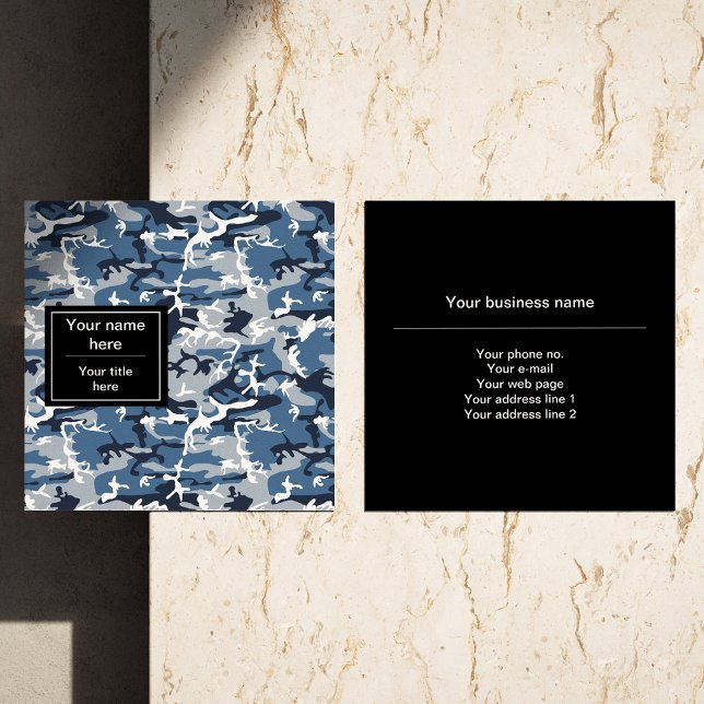 Cartão De Visita Quadrado Camuflagem Azul da Neve de inverno, Militar, Exérc (Criador carregado)
