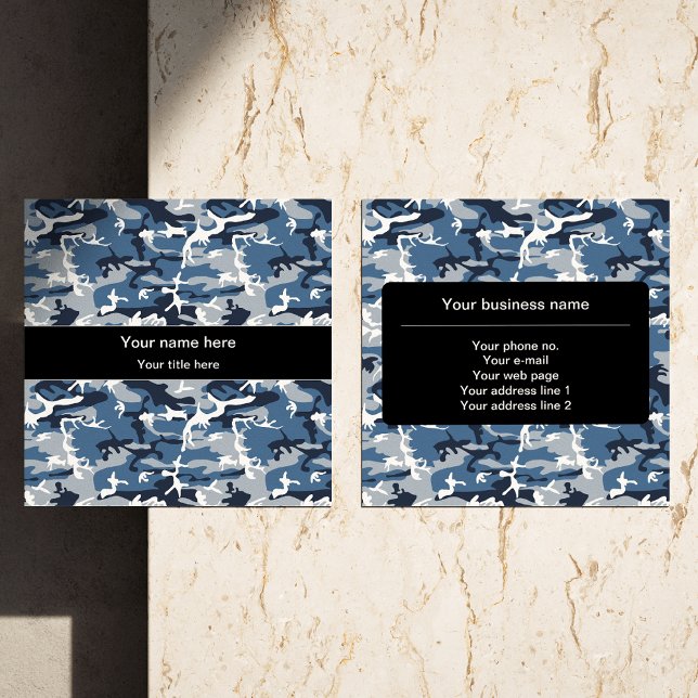 Cartão De Visita Quadrado Camuflagem Azul da Neve de inverno, Militar, Exérc (Criador carregado)