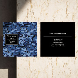 Cartão De Visita Quadrado Camuflagem Azul marinho, Padrão Militar, Exército
