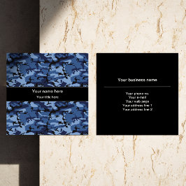 Cartão De Visita Quadrado Camuflagem Azul marinho, Padrão Militar, Exército