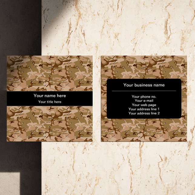 Cartão De Visita Quadrado Camuflagem do Deserto, Partículas Militares, Exérc (Criador carregado)