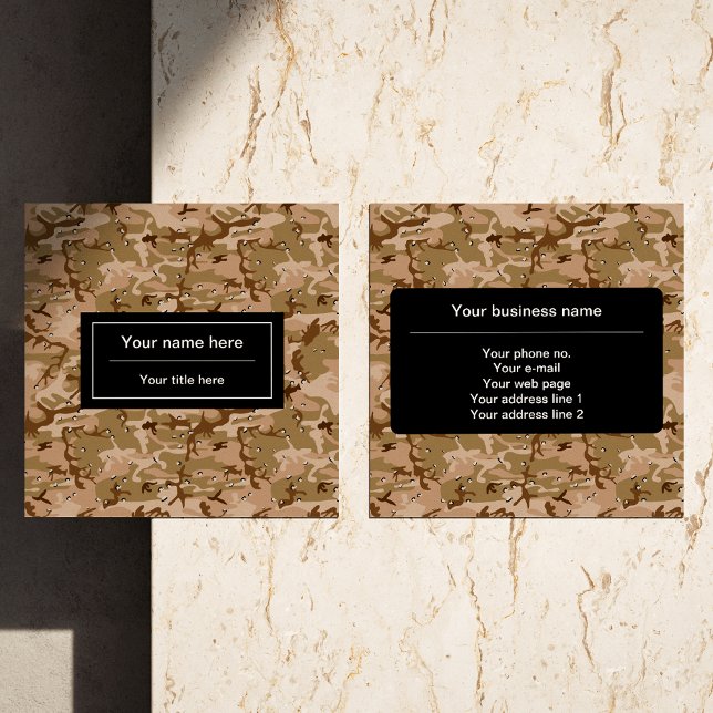Cartão De Visita Quadrado Camuflagem do Deserto, Partículas Militares, Exérc (Criador carregado)