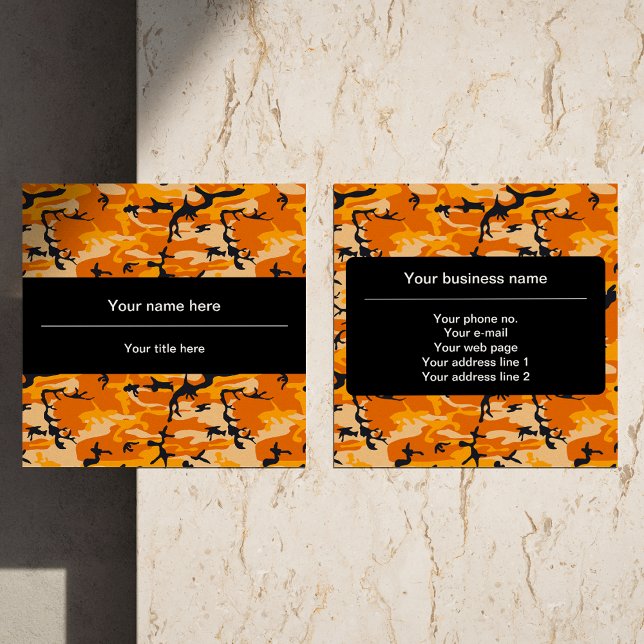 Cartão De Visita Quadrado Camuflagem Laranja, Militar, Exército (Criador carregado)