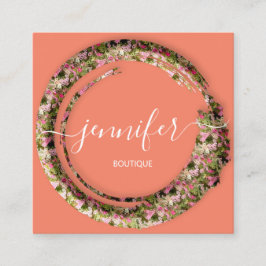 Cartão De Visita Quadrado Camuflagem Mimética Coral de Moda Militar Rosa