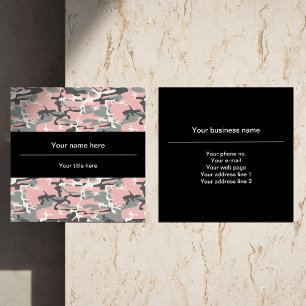 Cartão De Visita Quadrado Camuflagem rosa e Cinza, Militar, Exército