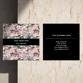 Cartão De Visita Quadrado Camuflagem rosa e Cinza, Militar, Exército