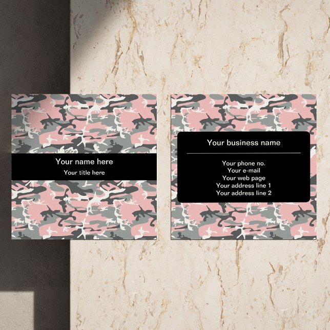 Cartão De Visita Quadrado Camuflagem rosa e Cinza, Militar, Exército (Criador carregado)