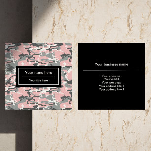 Cartão De Visita Quadrado Camuflagem rosa e Cinza, Militar, Exército