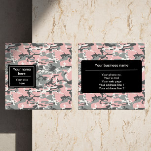 Cartão De Visita Quadrado Camuflagem rosa e Cinza, Militar, Exército