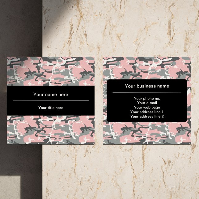 Cartão De Visita Quadrado Camuflagem rosa e Cinza, Militar, Exército (Criador carregado)