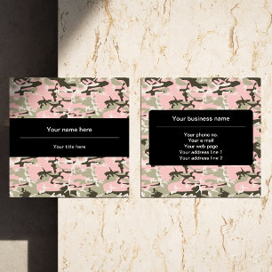 Cartão De Visita Quadrado Camuflagem rosa e verde, Militares, Exército