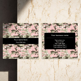 Cartão De Visita Quadrado Camuflagem rosa e verde, Militares, Exército