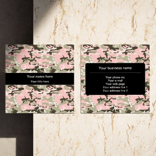 Cartão De Visita Quadrado Camuflagem rosa e verde, Militares, Exército