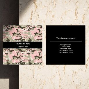 Cartão De Visita Quadrado Camuflagem rosa e verde, Militares, Exército