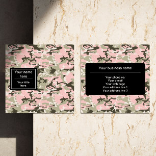 Cartão De Visita Quadrado Camuflagem rosa e verde, Militares, Exército