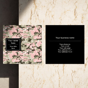 Cartão De Visita Quadrado Camuflagem rosa e verde, Militares, Exército