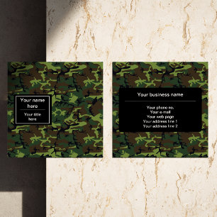 Cartão De Visita Quadrado Camuflagem Verde, Camuflagem, Militar, Exército