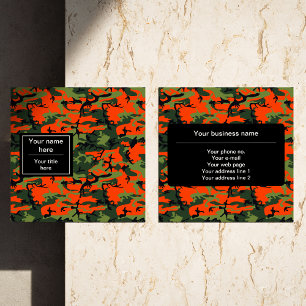 Cartão De Visita Quadrado Camuflagem Verde Laranja, Militar, Exército