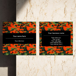 Cartão De Visita Quadrado Camuflagem Verde Laranja, Militar, Exército