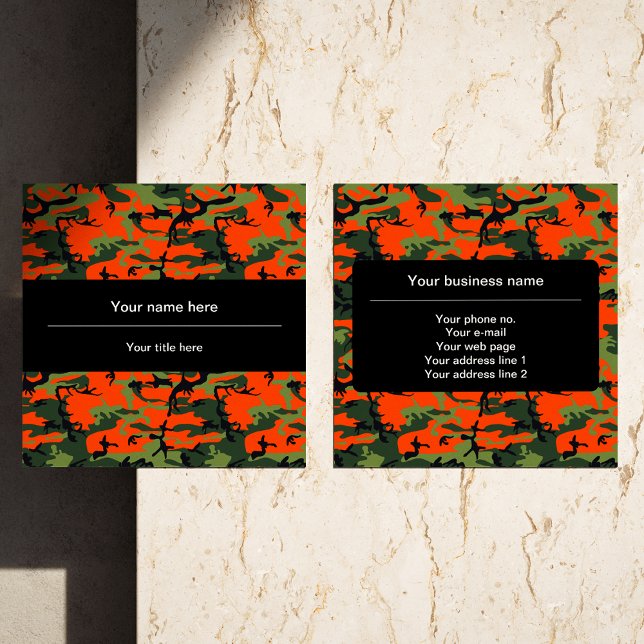 Cartão De Visita Quadrado Camuflagem Verde Laranja, Militar, Exército (Criador carregado)