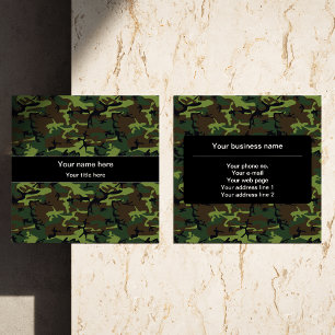 Cartão De Visita Quadrado Camuflagem Verde, Militar, Exército