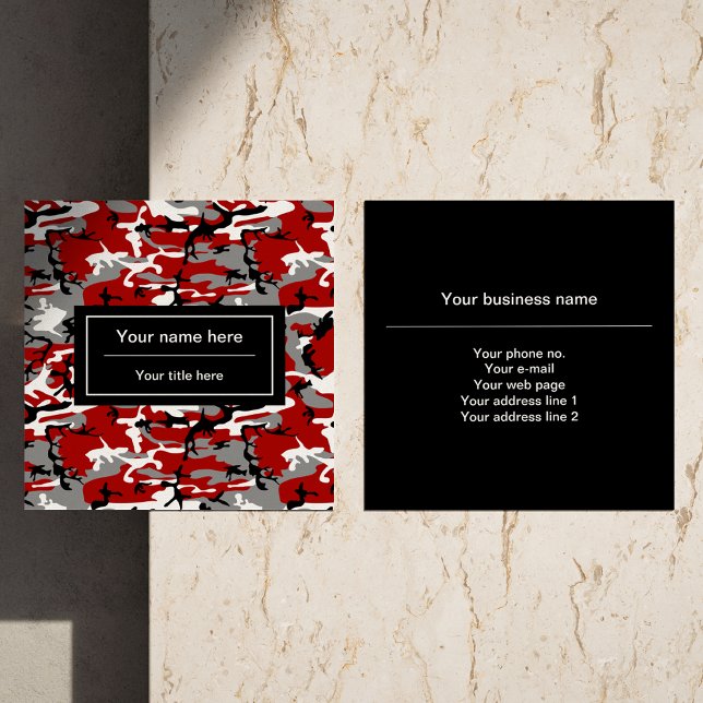 Cartão De Visita Quadrado Camuflagem Vermelha e Cinza, Militar, Exército (Criador carregado)