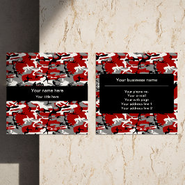 Cartão De Visita Quadrado Camuflagem Vermelha e Cinza, Militar, Exército