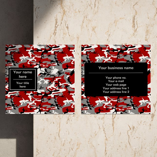 Cartão De Visita Quadrado Camuflagem Vermelha e Cinza, Militar, Exército (Criador carregado)