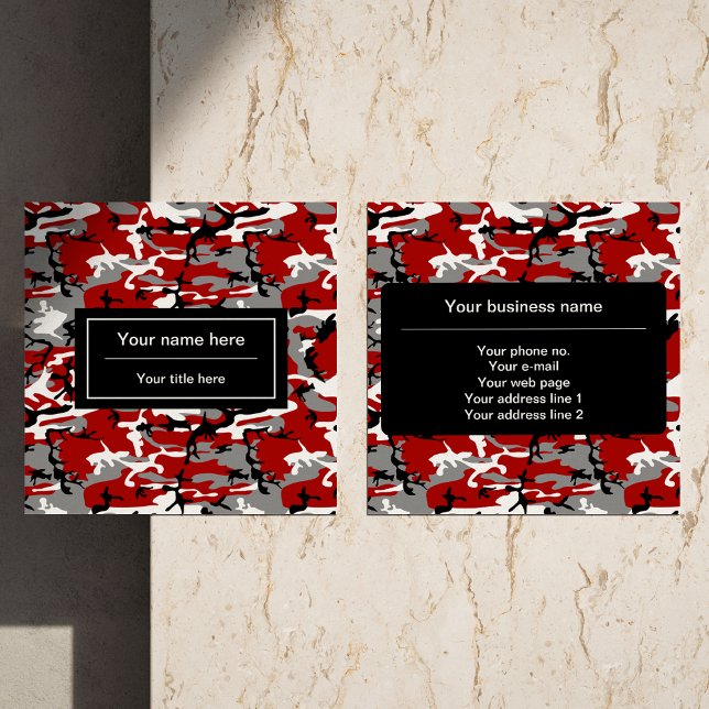Cartão De Visita Quadrado Camuflagem Vermelha e Cinza, Militar, Exército (Criador carregado)