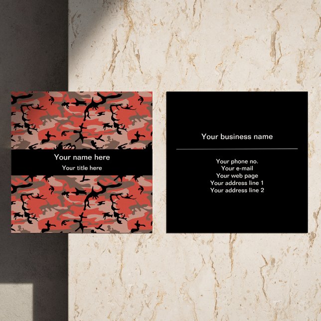 Cartão De Visita Quadrado Camuflagem Vermelha e Marrom, Militar, Exército (Criador carregado)