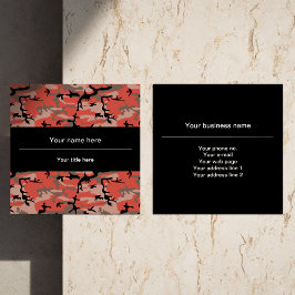 Cartão De Visita Quadrado Camuflagem Vermelha e Marrom, Militar, Exército