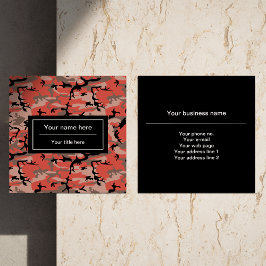 Cartão De Visita Quadrado Camuflagem Vermelha e Marrom, Militar, Exército