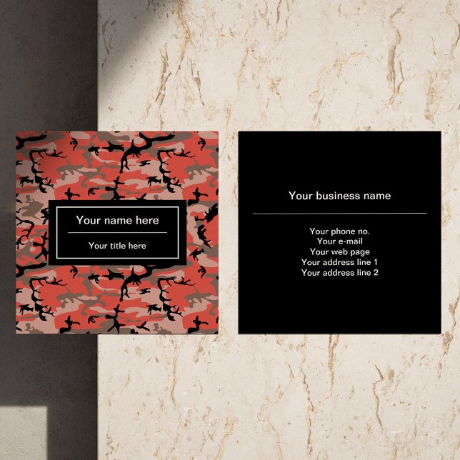 Cartão De Visita Quadrado Camuflagem Vermelha e Marrom, Militar, Exército (Criador carregado)