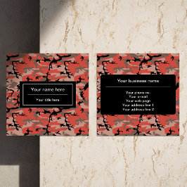 Cartão De Visita Quadrado Camuflagem Vermelha e Marrom, Militar, Exército