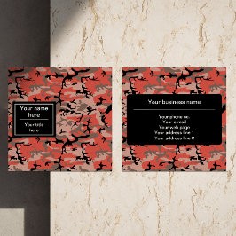 Cartão De Visita Quadrado Camuflagem Vermelha e Marrom, Militar, Exército