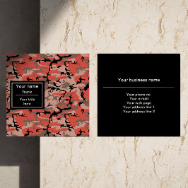 Cartão De Visita Quadrado Camuflagem Vermelha e Marrom, Militar, Exército
