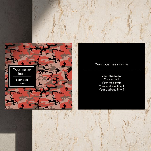 Cartão De Visita Quadrado Camuflagem Vermelha e Marrom, Militar, Exército (Criador carregado)