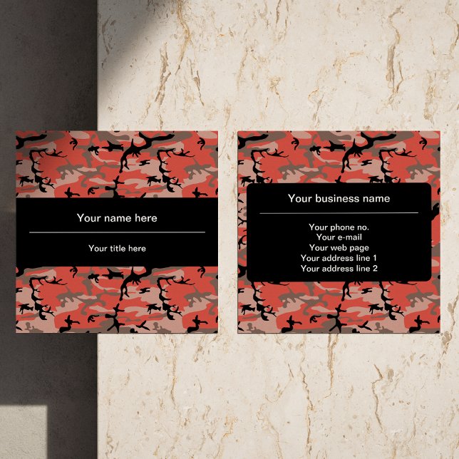 Cartão De Visita Quadrado Camuflagem Vermelha e Marrom, Militar, Exército (Criador carregado)