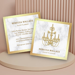 Cartão De Visita Quadrado Candelabro de mármore branco com folha de ouro pla