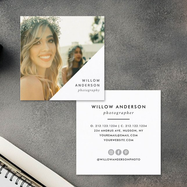 Cartão De Visita Quadrado Canto Geométrico | Fotografia mínima moderna (Criador carregado)