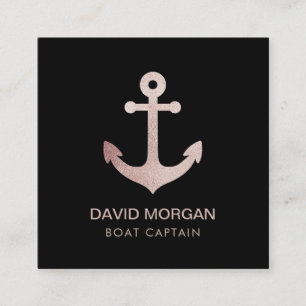 Cartão De Visita Quadrado Capitão Bat Anchor Rosa Dourada Glitter