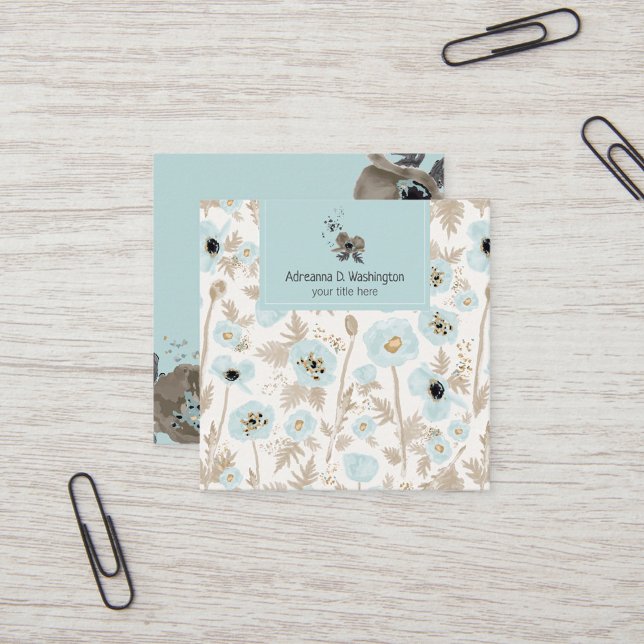 Cartão De Visita Quadrado Cápsulas de Padrão de Aquarela Floral Moderna (Modern Floral Watercolor Pattern Poppies Square Business Card from Studio Posies.)