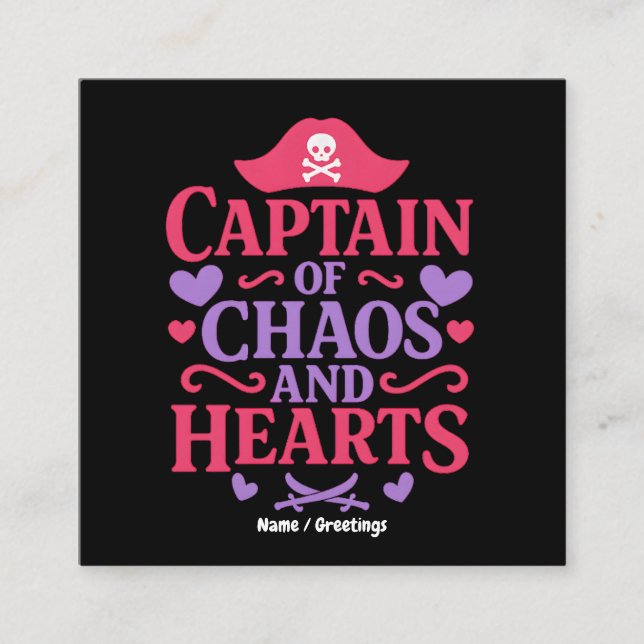 Cartão De Visita Quadrado Captain of Chaos and Hearts Pirate Graphic (Frente)