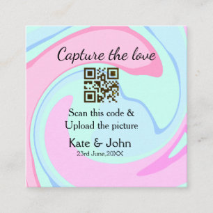 Cartão De Visita Quadrado Capturar a combinação azul-rosa do marble add QR s