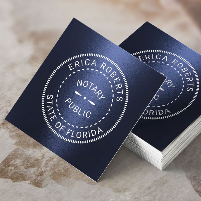 Cartão De Visita Quadrado Carimbo público notário Marinho moderno metálico a (Criador carregado)