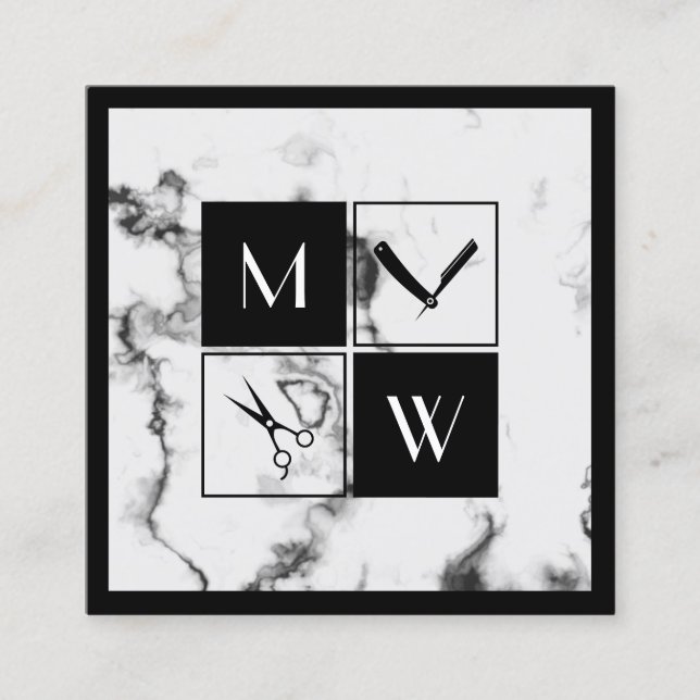 Cartão De Visita Quadrado Carro de negócios elegante de barbeiros quadrados  (Frente)