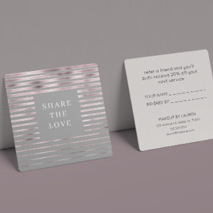 Cartão De Visita Quadrado cartão-fidelidade moderno rosa dourado de listras