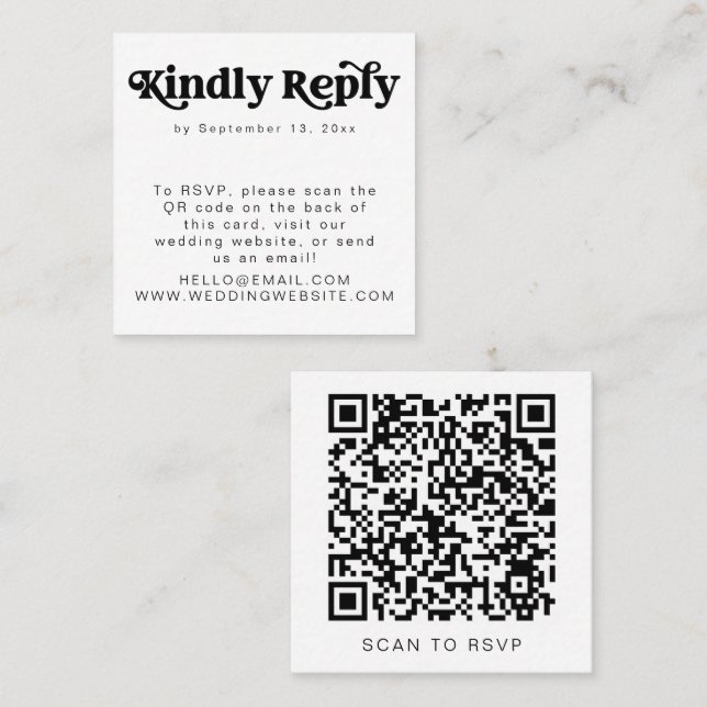 Cartão De Visita Quadrado Cartão quadrado RSVP de código QR QR do CHARLI Ret (Frente/Verso)