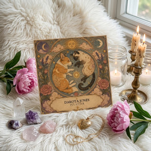 Cartão De Visita Quadrado Cartão Quadrado Tarot Pet Sitter Corgi Siamês Fofo
