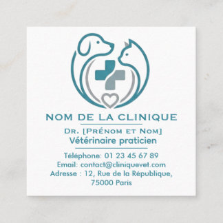 Cartão De Visita Quadrado Carte de Visite Carrée Vétérinaire Personnalisable